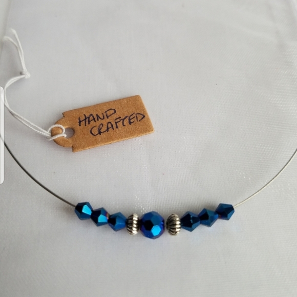 Swarovski Elements Teardrop Hoop Metallic Blue Earrings NWT - Picture 4 of 13